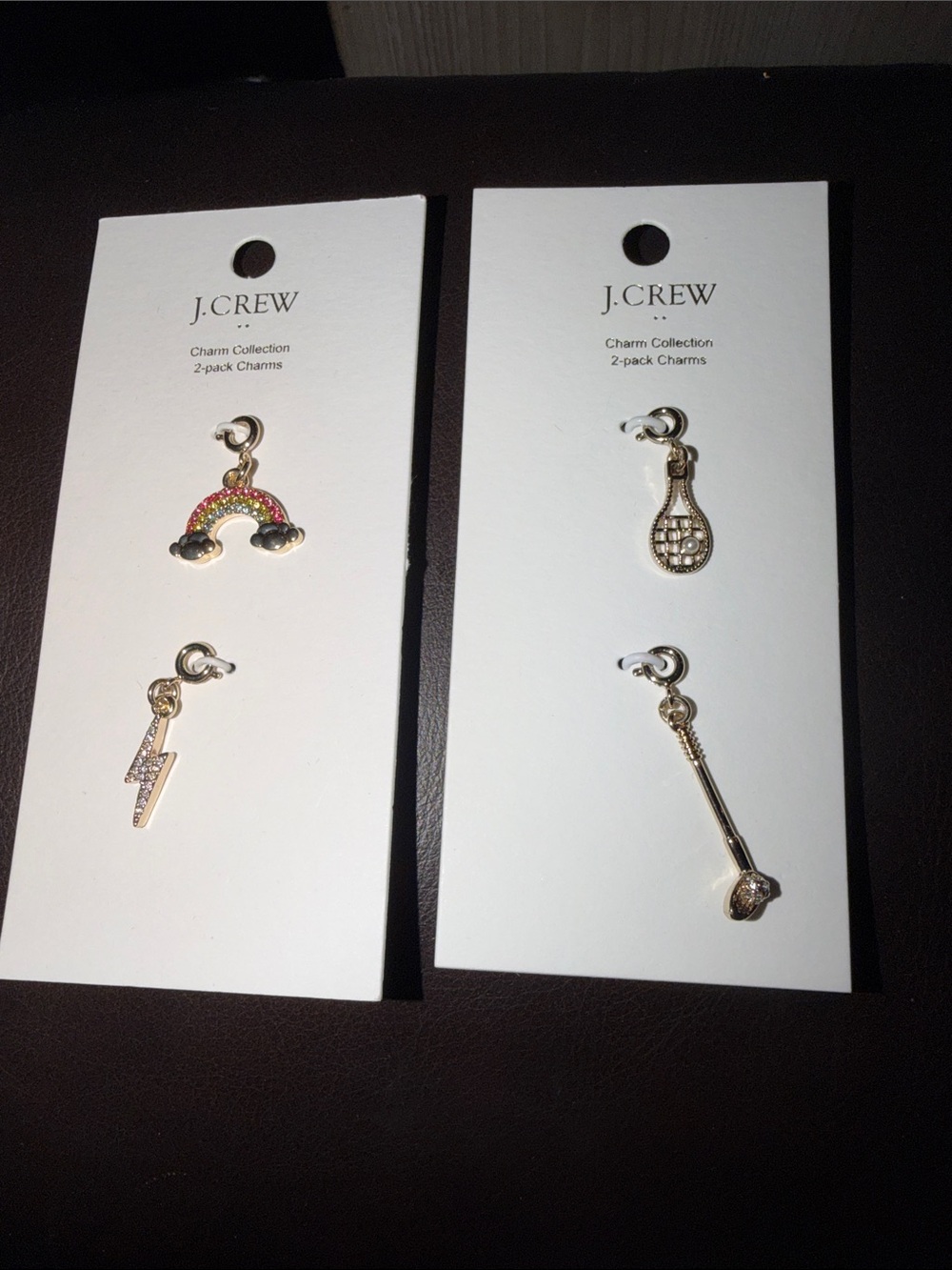 J. Crew Gold-Tone Rainbow, Lightning, Tennis Racket & Golf Club Charm Set